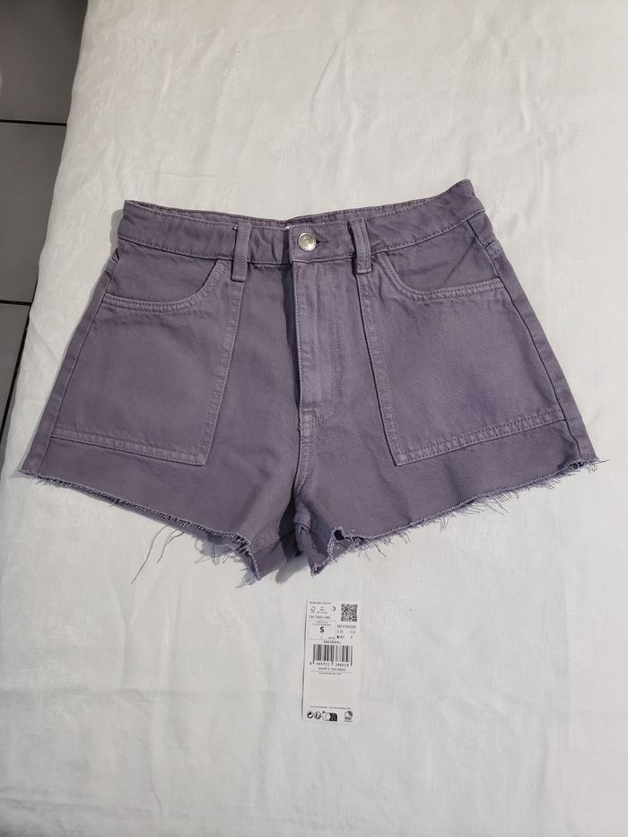 Short en jeans mauve Mango