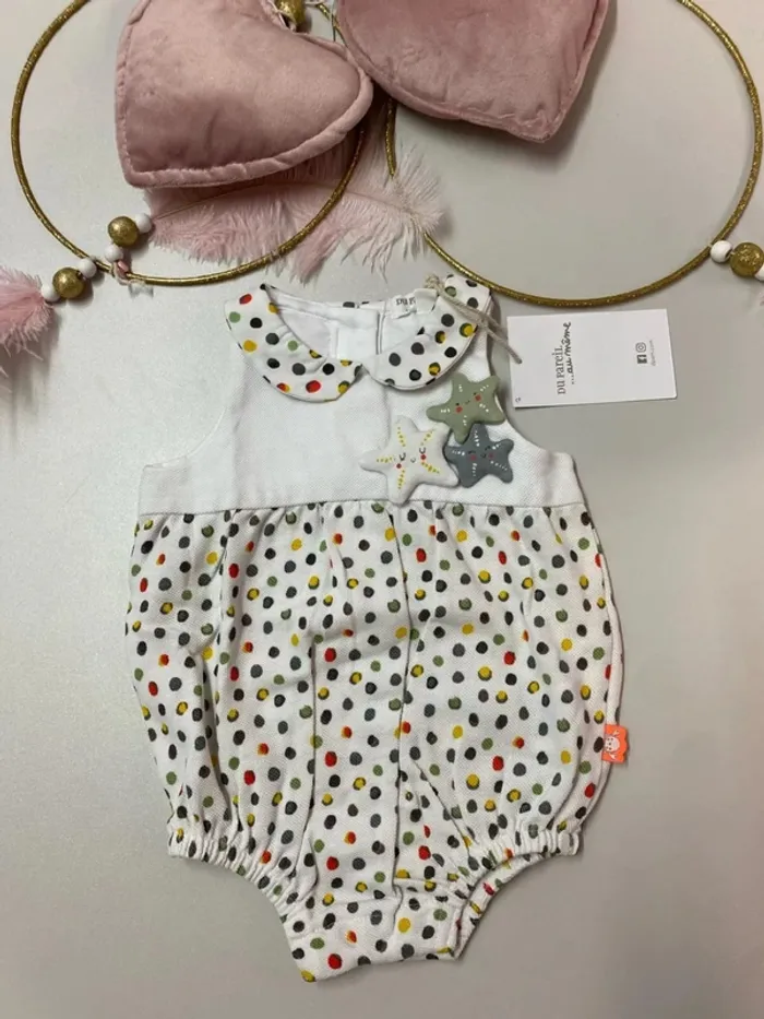 Barboteuse bébé à pois multicolores (neuf) - Taille 1 mois