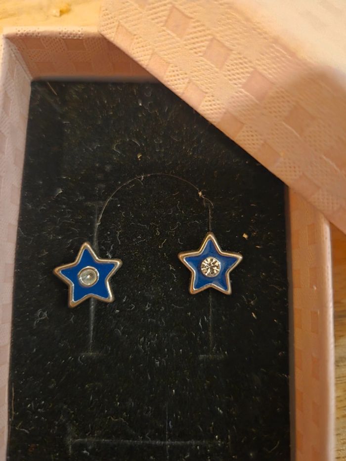 Boucles d’oreilles étoile bleues avec strass - photo numéro 2