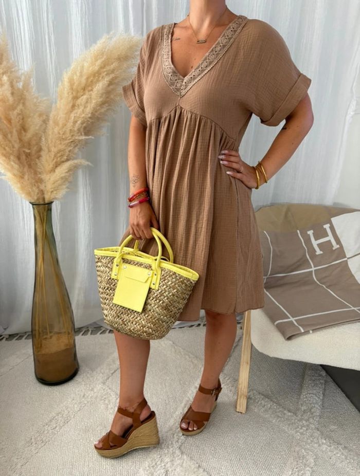 Robe gaze de coton taille unique camel