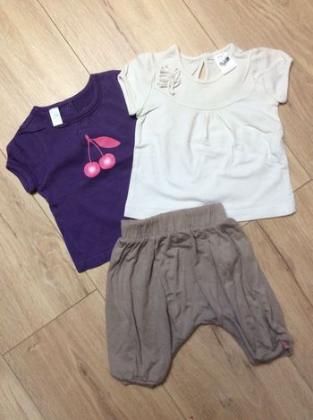 Lot 2 tee-shirts mc coton Obaibi et Zara + saroual Orchestra - 6m