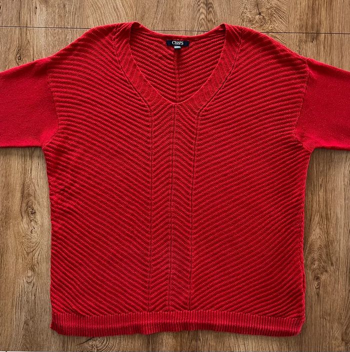 Beau pull col V rouge CHAPS pour femme, taille XL - photo numéro 2