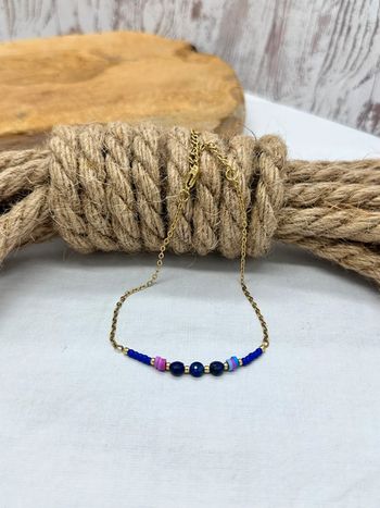 Bracelet de cheville en acier or et perles cristal avec chaînette réglable