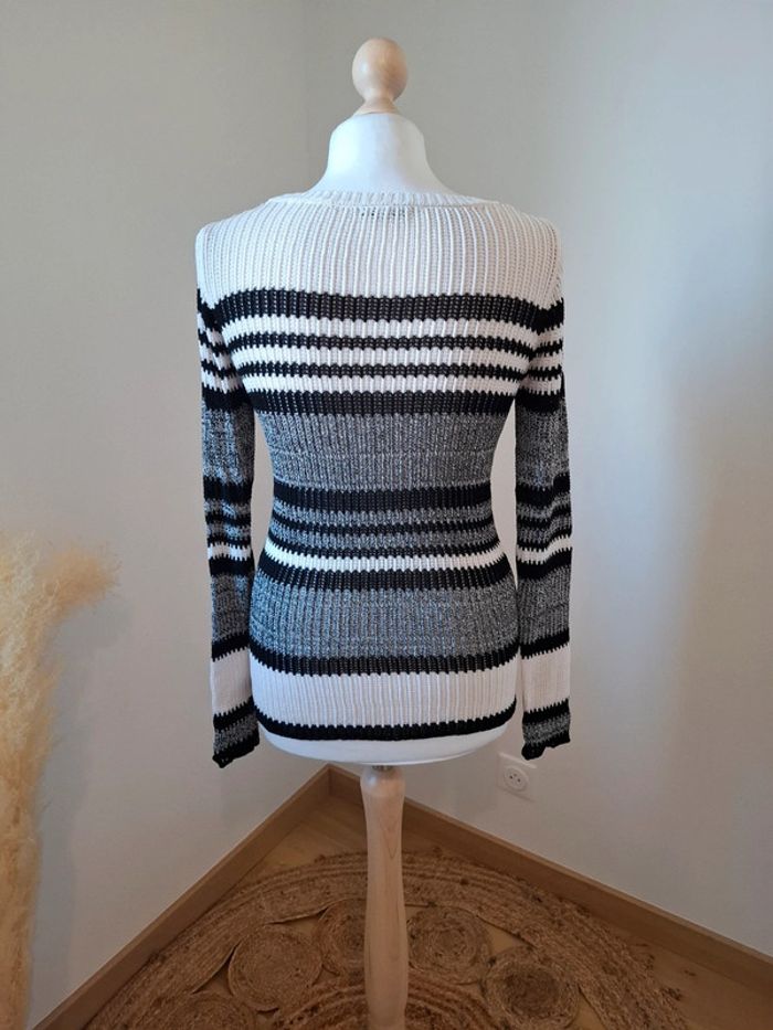 Pull rayé ajouré en crochet Miss Liberto taille S 36 - photo numéro 7