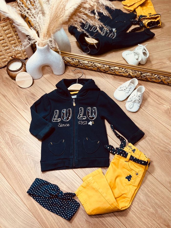 Taille 12 mois tenue 3p fille lulu castagnette bleu marine et jaune 🎀 - photo numéro 1