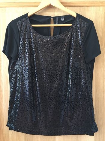 Tee shirt chic manches courtes femme Mango noir avec sequins
