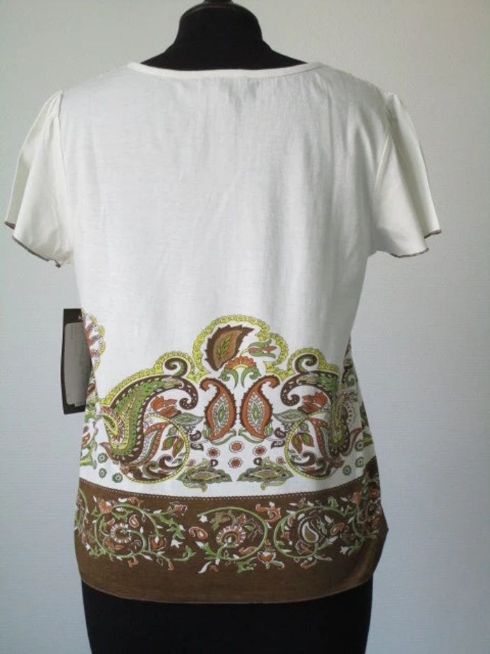 T-shirt blanc motifs chocolat/kaki Jac Jac 38 NEUF - photo numéro 8