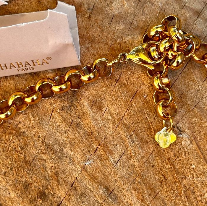 Collier acier inoxydable or et argent  croix vierge perle  pierre cœur ex-voto trèfle habaha Paris - photo numéro 5