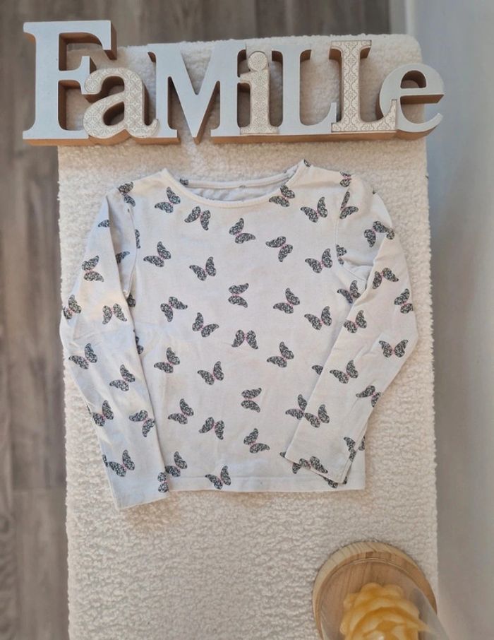 🦋 T-shirt Manche Longue blanc à motifs papillons 🦋 - photo numéro 3