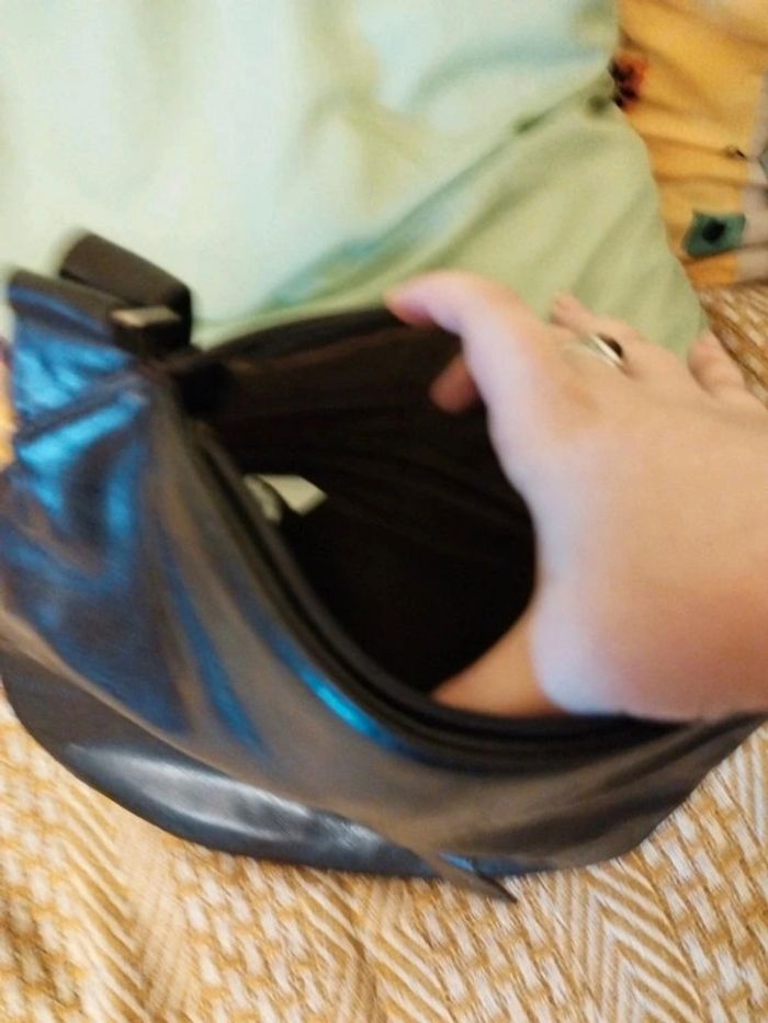 Sac noir bandoulière cuir et coton vintage bag - photo numéro 9