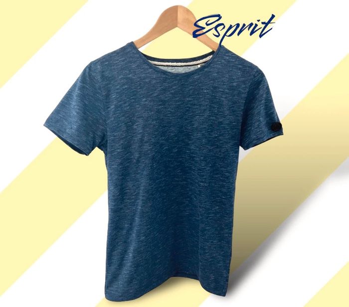 T-shirt bleu navy col rond manches courtes polycoton Esprit