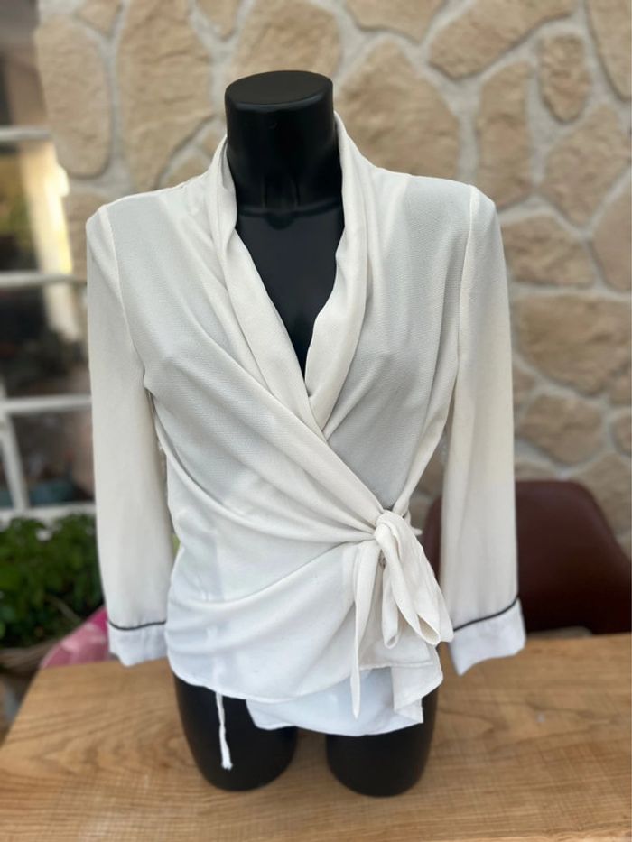 Blouse femme tunique chemisier akoz de toi collection taille S blanc cache cœur - photo numéro 5