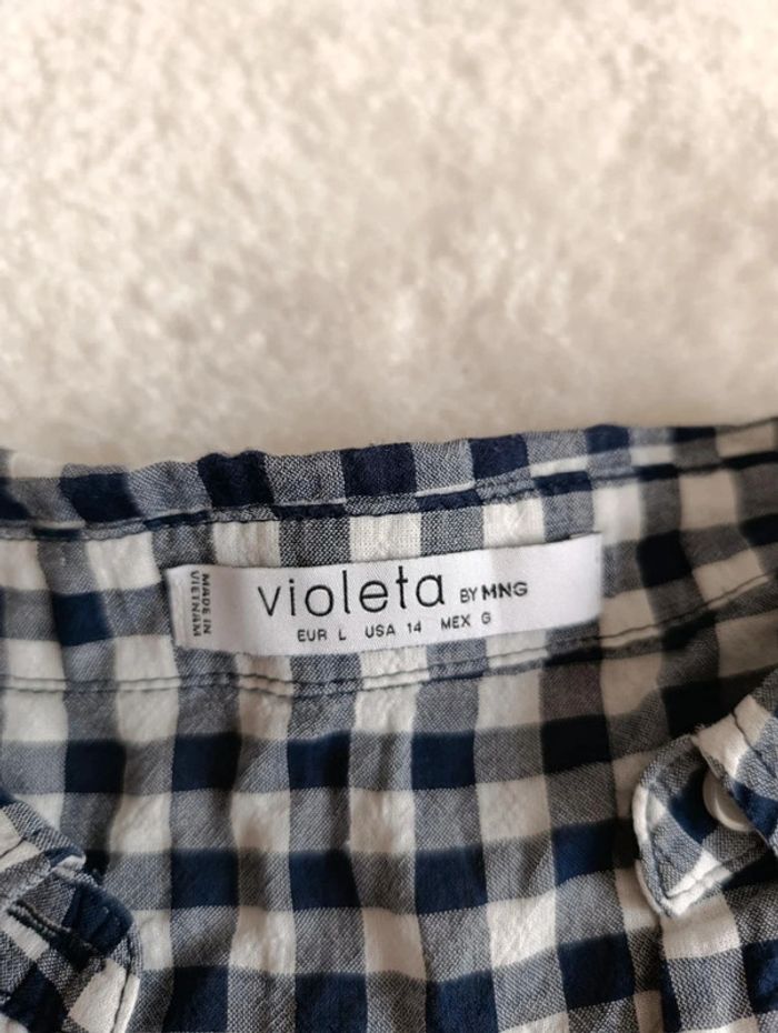 Chemisier court croc top Violeta by Mango L vichy bleu marine à carreaux coton élasthanne - photo numéro 8