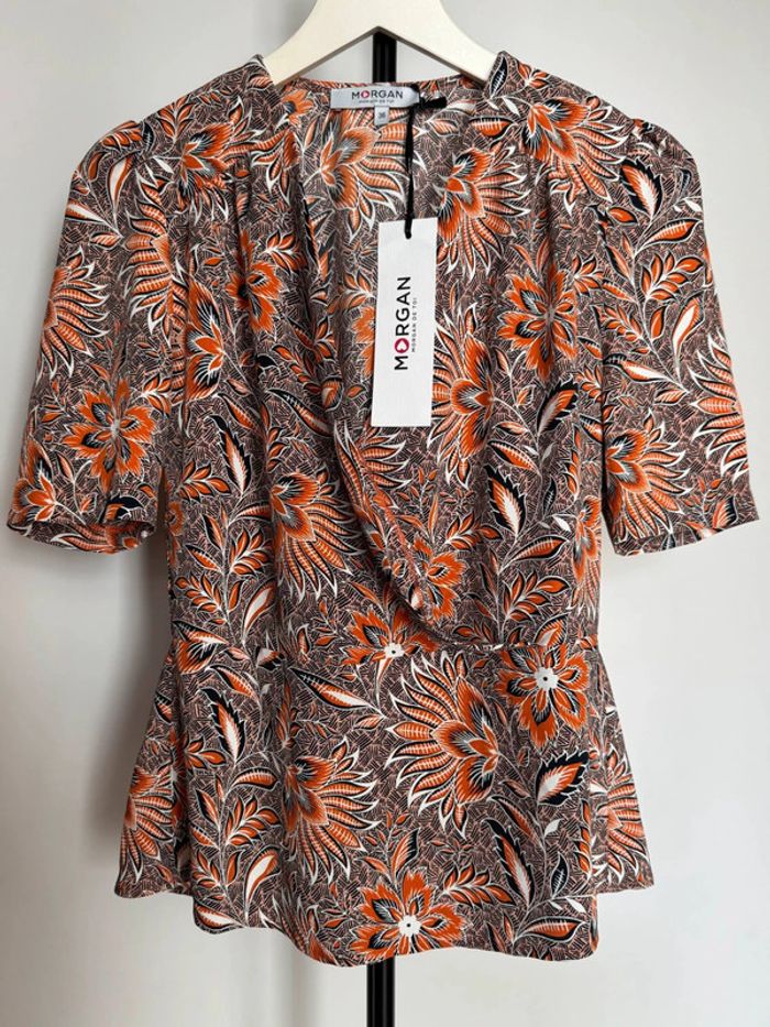 Top haut orange gris v cache coeur 36 Morgan