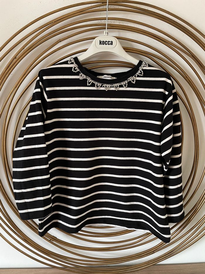 Tshirt manches 3/4 marinière Promod TS - photo numéro 4