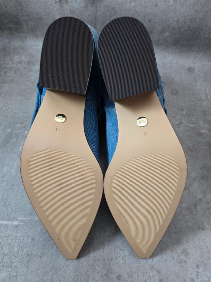 Bottines Zara bleu denim avec plis à talon taille 39 - photo numéro 8