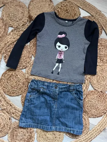 Ensemble jupe jean tee shirt ML 3 ans