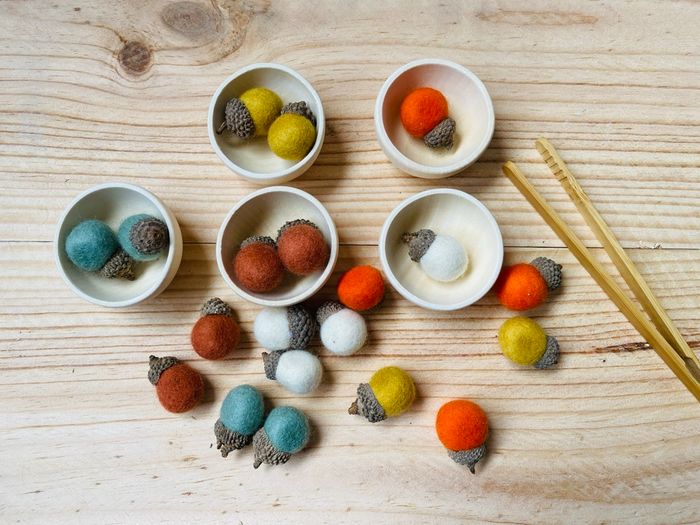 🌰 Jeu de tri couleur et sensoriel – Noisettes en feutrine méthode Montessori - photo numéro 3