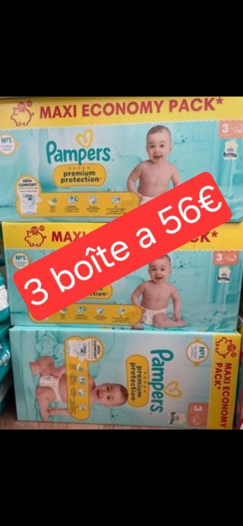 3 boîte de couche pampers premiem protection taille 3 a 56€