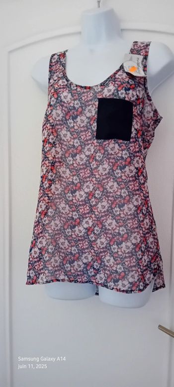 Débardeur long en voile avec poche imprimé fleurs rose femme 36 warehouse
