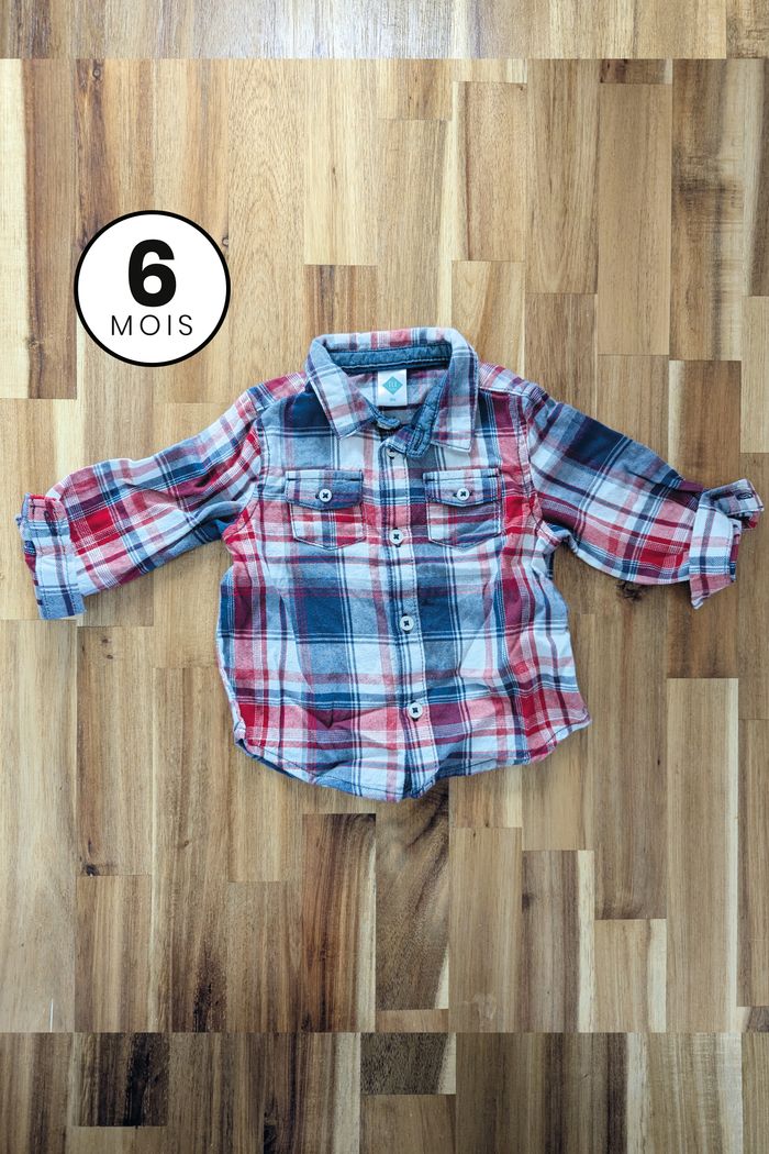 Chemise à carreaux rouge et bleu - bébé 6 mois