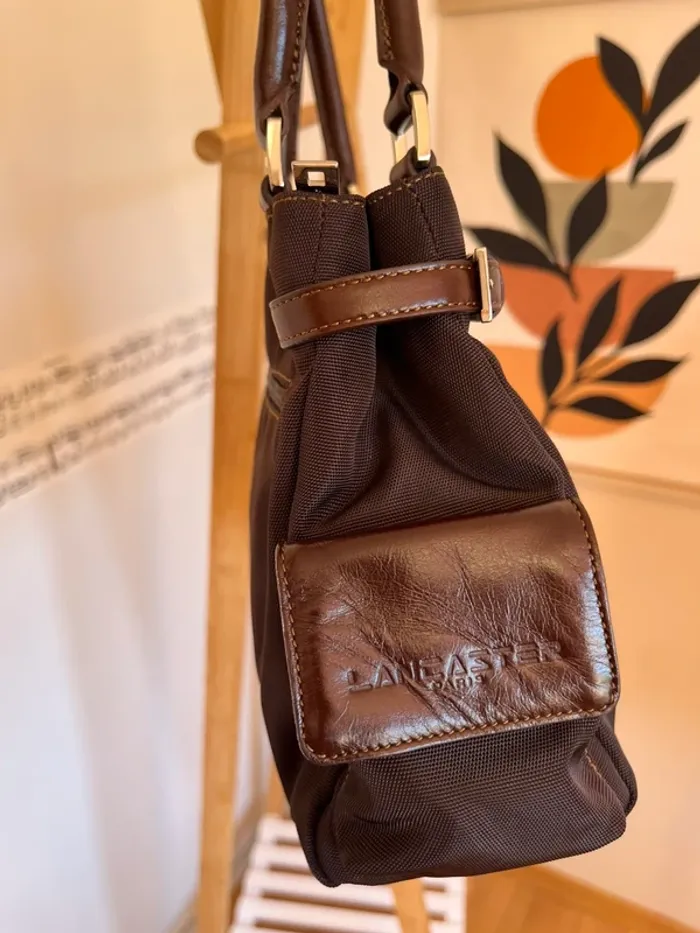 Sac vintage Lancaster marron toile et cuir  état neuf [ref 2508SBr191] - photo numéro 6
