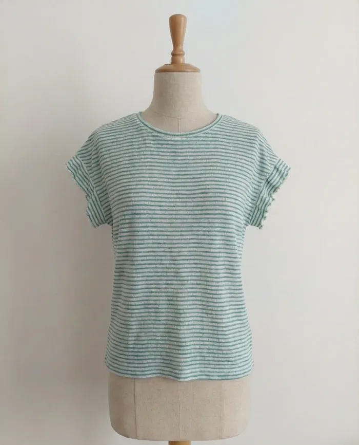 T-shirt rayé vert menthe et argenté – Bonobo – Taille M