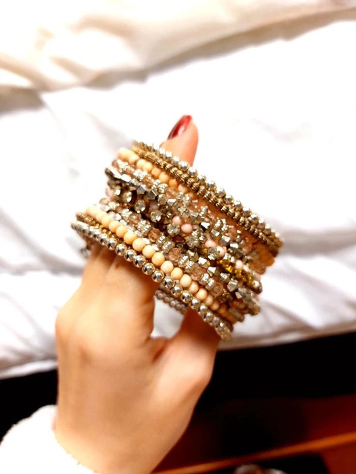 Magnifique bracelet manchette de perles de rocailles, style vintage bohème - photo numéro 2