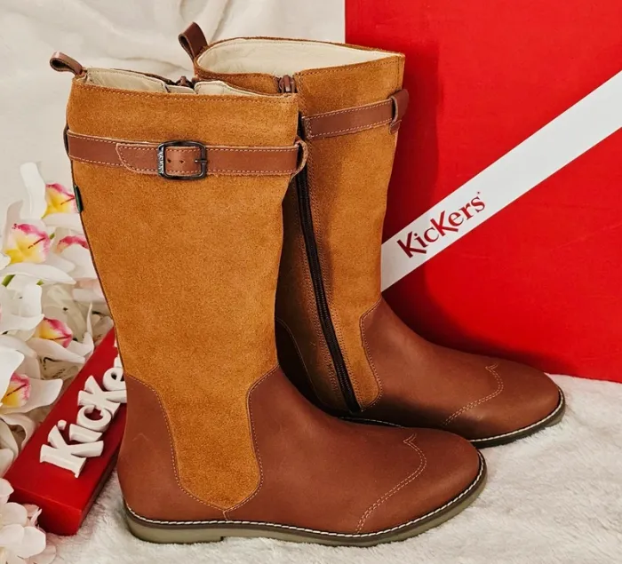 Bottes Hautes Cavalières Cuir Zip Kickers T37