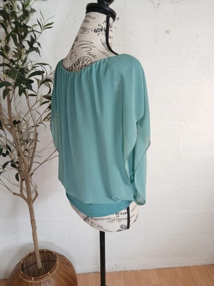 🍀 Blouse vert/ turquoise fluide taille M - photo numéro 6