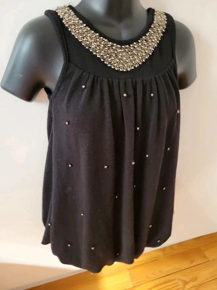 Débardeur Pull noir femme tunique collier perles Or S fête Noel - photo numéro 2