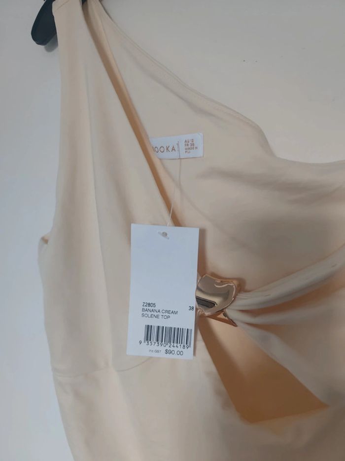 Top débardeur Kookai SOLENE crème 38 one shoulder avec détail doré - photo numéro 3