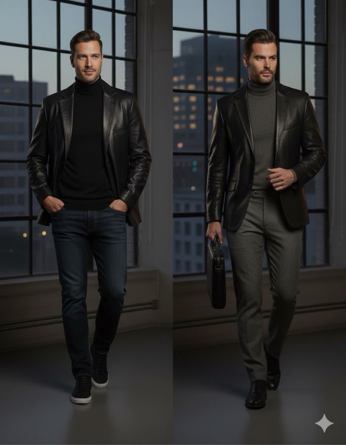 Blazer en cuir noir, très classe en taille 52 la marque Burton - photo numéro 2
