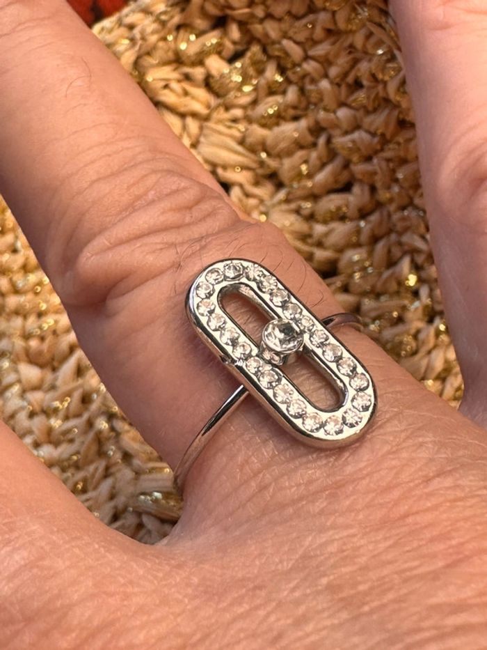 Bague réglable acier inoxydable argent épingle fermée zircons - photo numéro 3