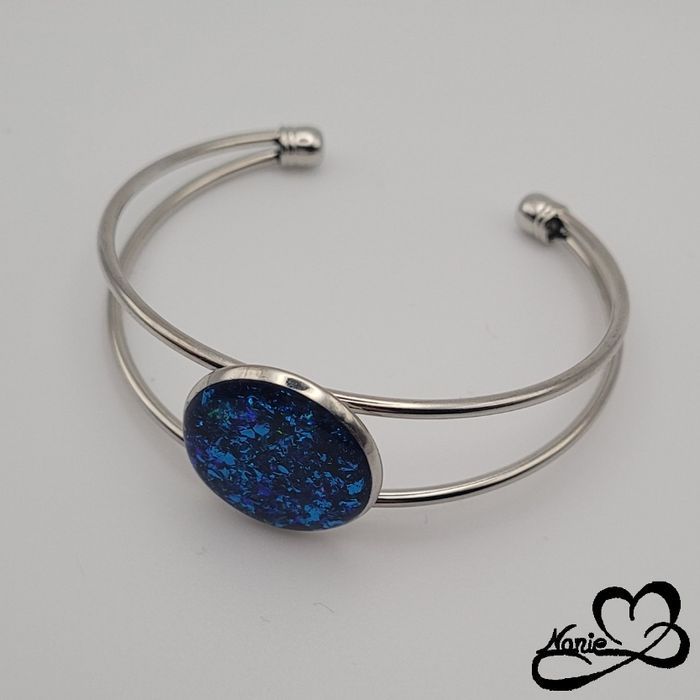 Jonc en résine argenté et bleu pailleté - photo numéro 4