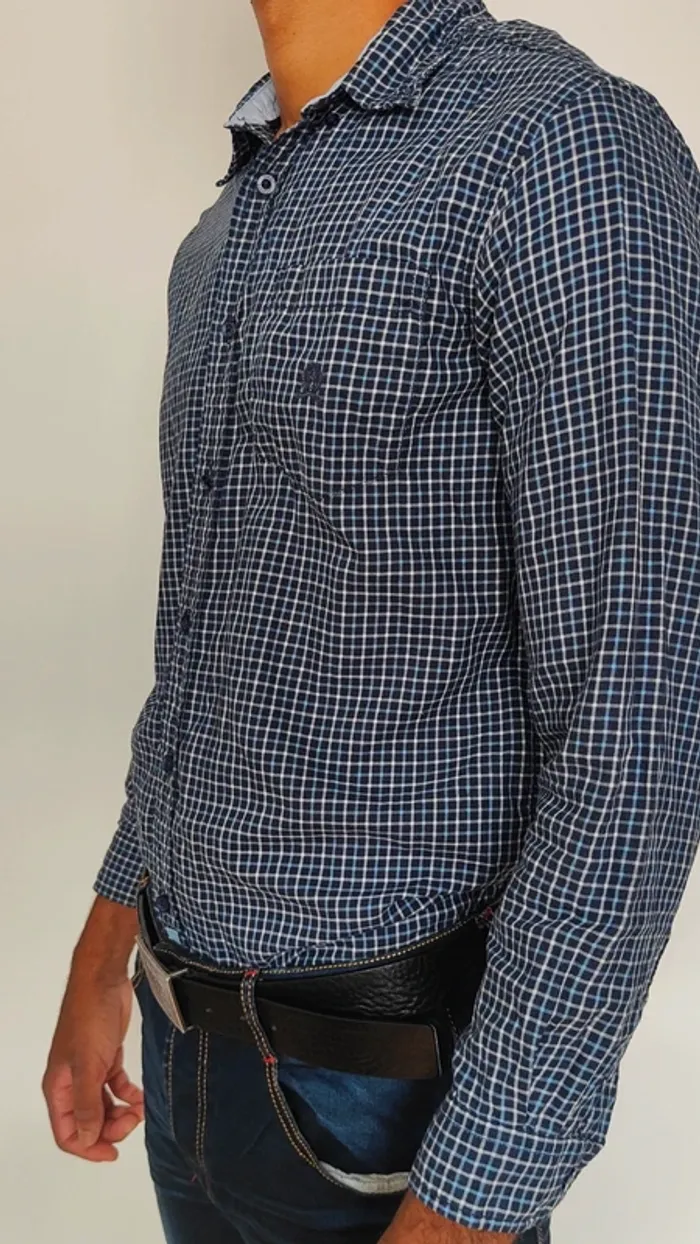 Chemise homme Tommy Hilfiger à carreaux bleu marine – élégante & casual - photo numéro 5