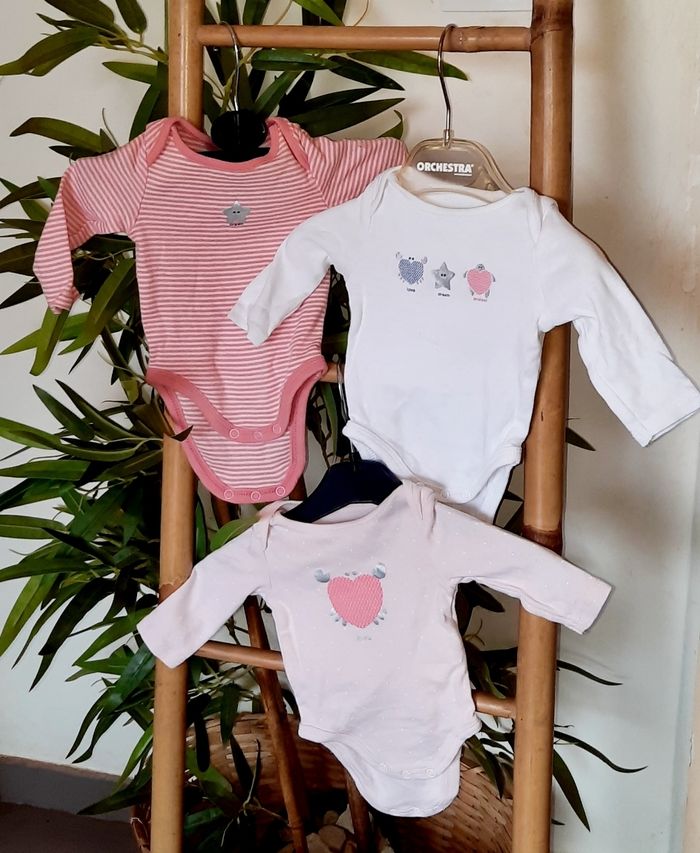 Lot de 3 body manche longue Obaibi 1 mois