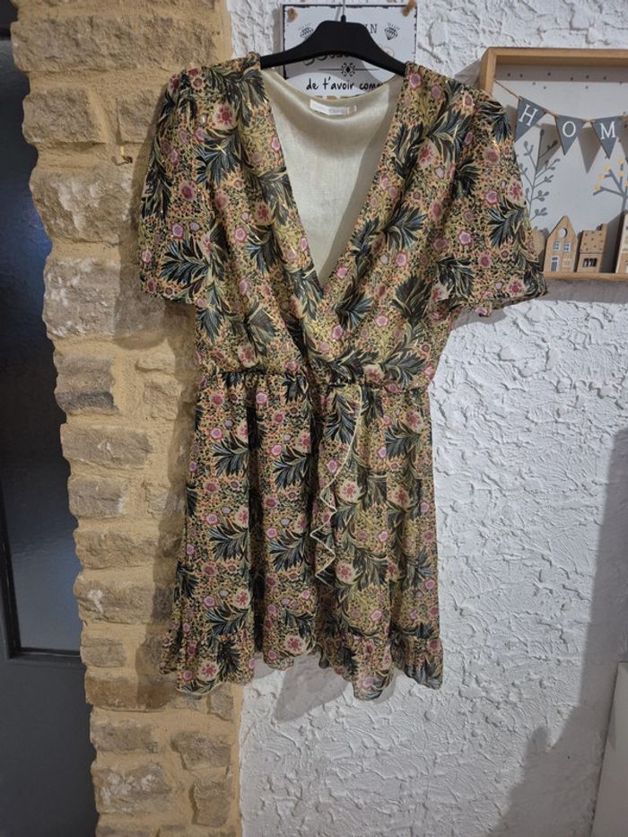 Magnifique robe chic liserai or cache cœur Flamant rose taille M
