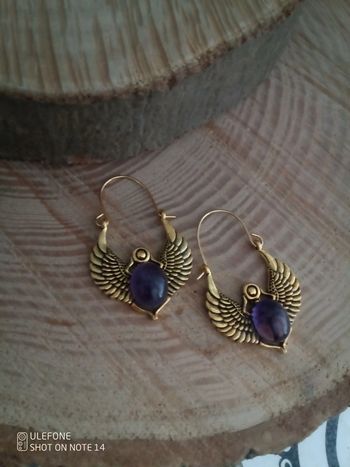 Boucles d'oreilles bohèmes scarabées pierres naturelles d'améthyste 💜.