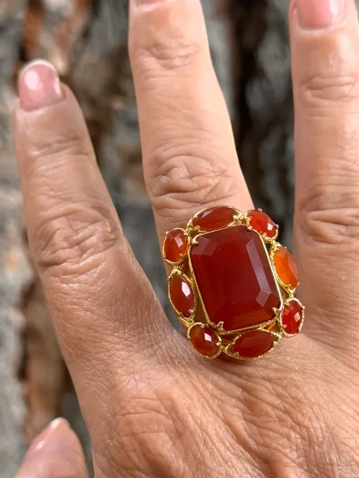 Grosse bague habaha Paris tout en cornaline et acier inoxydable or - photo numéro 9