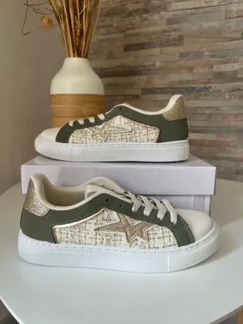 Baskets 38 kaki crème doré