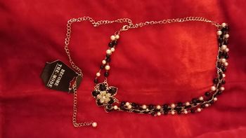 Ceinture - collier - noir et argenté- réglable Fleur