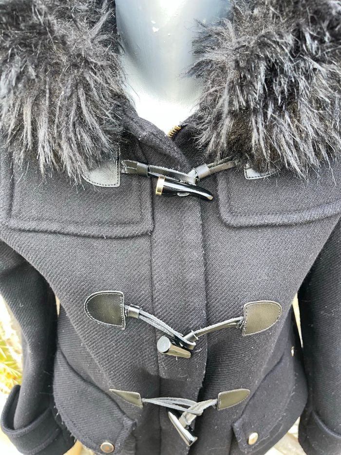 Duffle coat en laine noir avec capuche - Zara - photo numéro 2