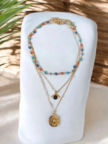 Magnifique collier bohème acier inoxydable, charm's œil