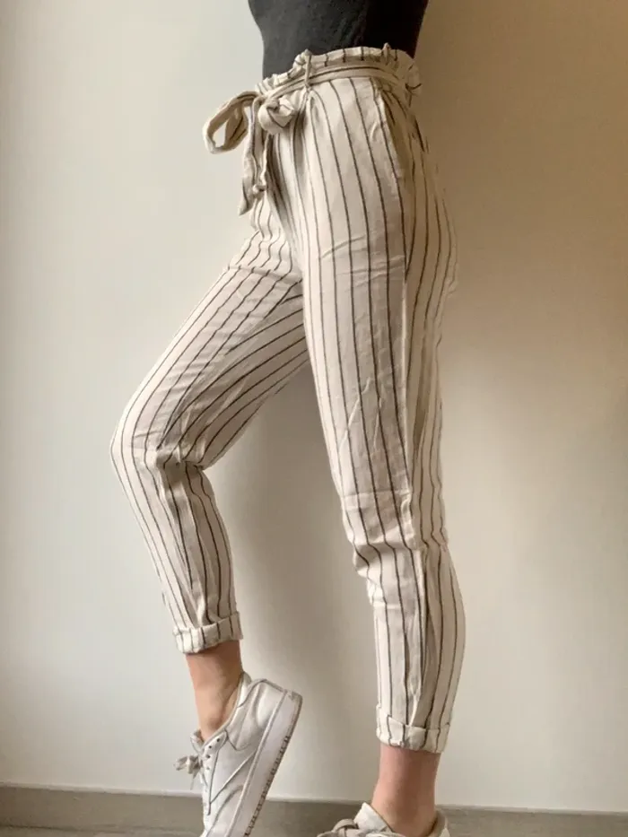 Pantalon ample rayé beige Springfield - photo numéro 3