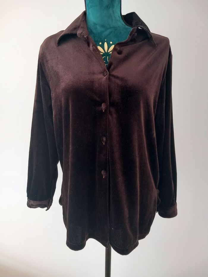 Chemisier vintage velours marron brillant