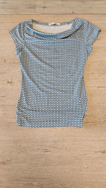 Blouse stretch turquoise et bleu foncé à manches courtes, Lola & Liza, XS, nickel