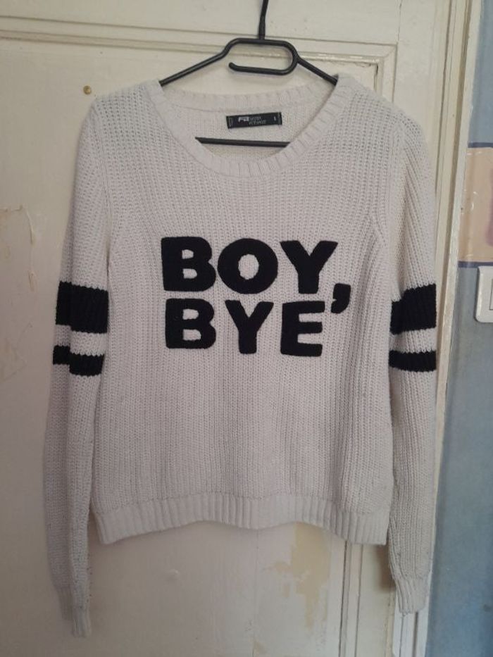 Pull blanc et noir en maille, taille S