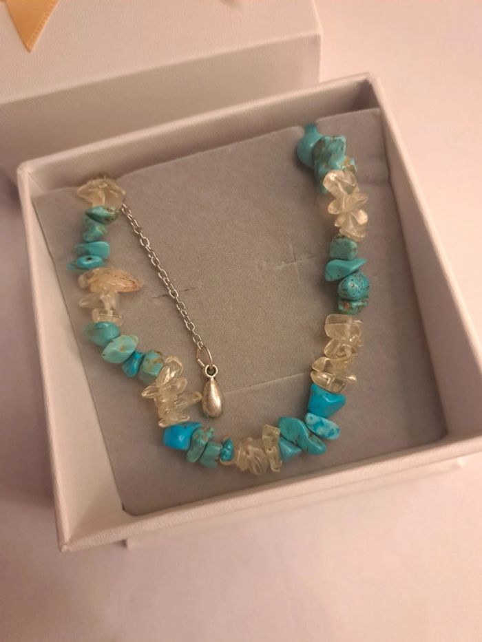 Bracelet pierre semi précieuses bleu et transparent - photo numéro 3