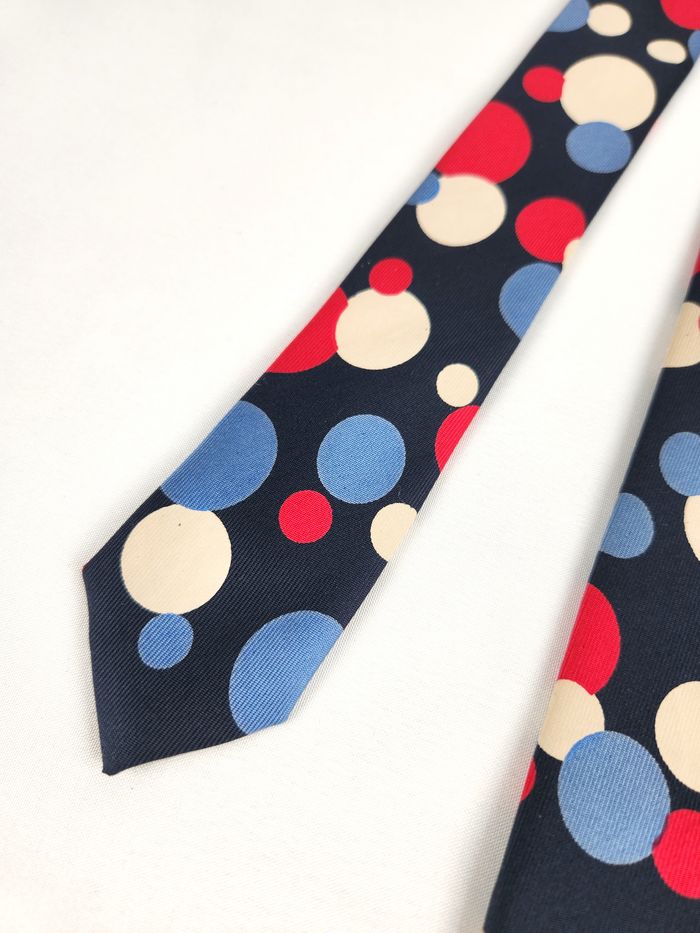 Cravate Edsor Kronen - 100% Soie à Pois - Bleu Marine & Multicolore - photo numéro 3